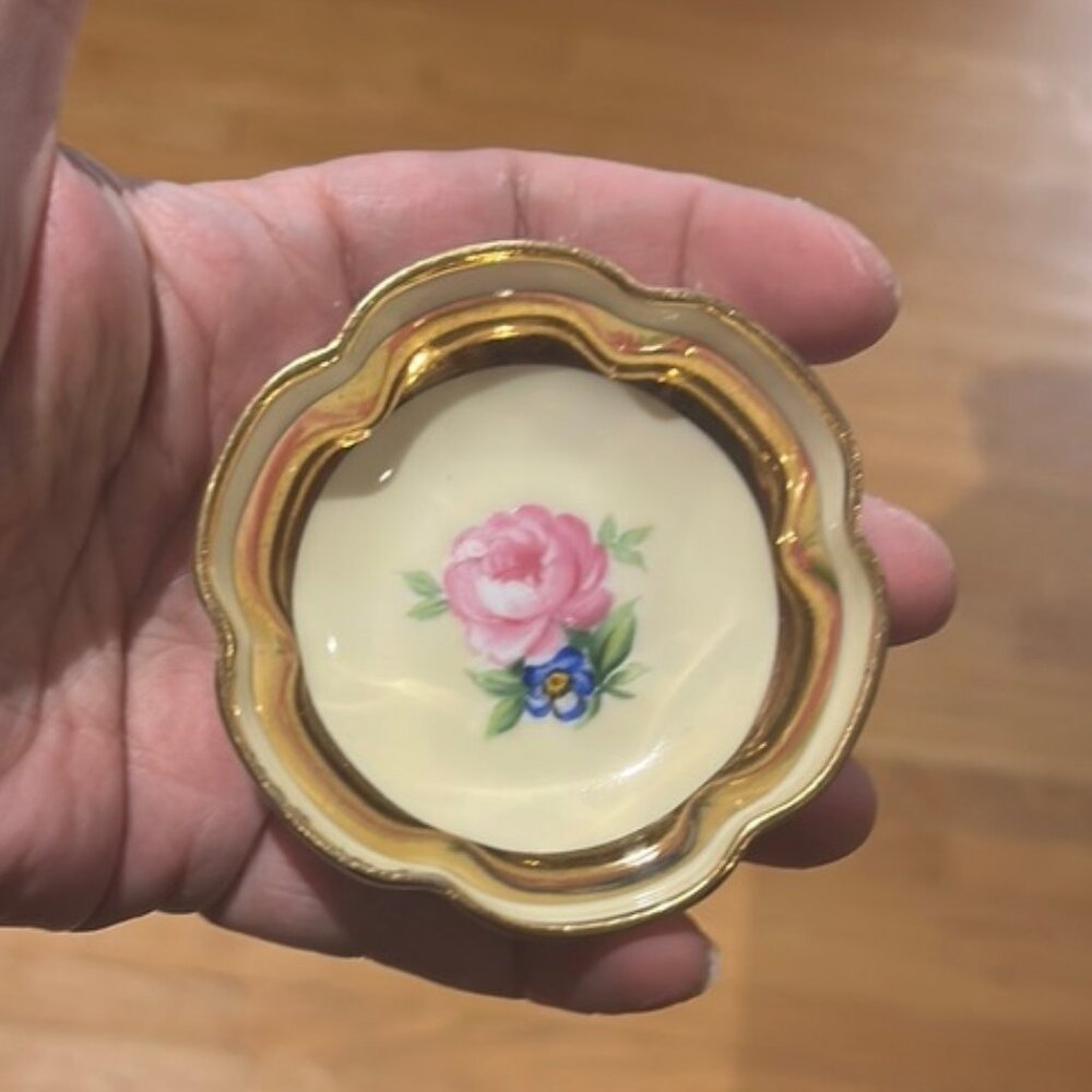 Vintage Noritake Floral Accent Dish - Pink and Gold 3"